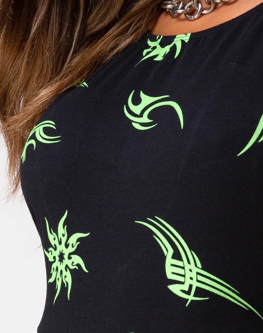 Imagen de Acro unitard en negro con estampado tribal