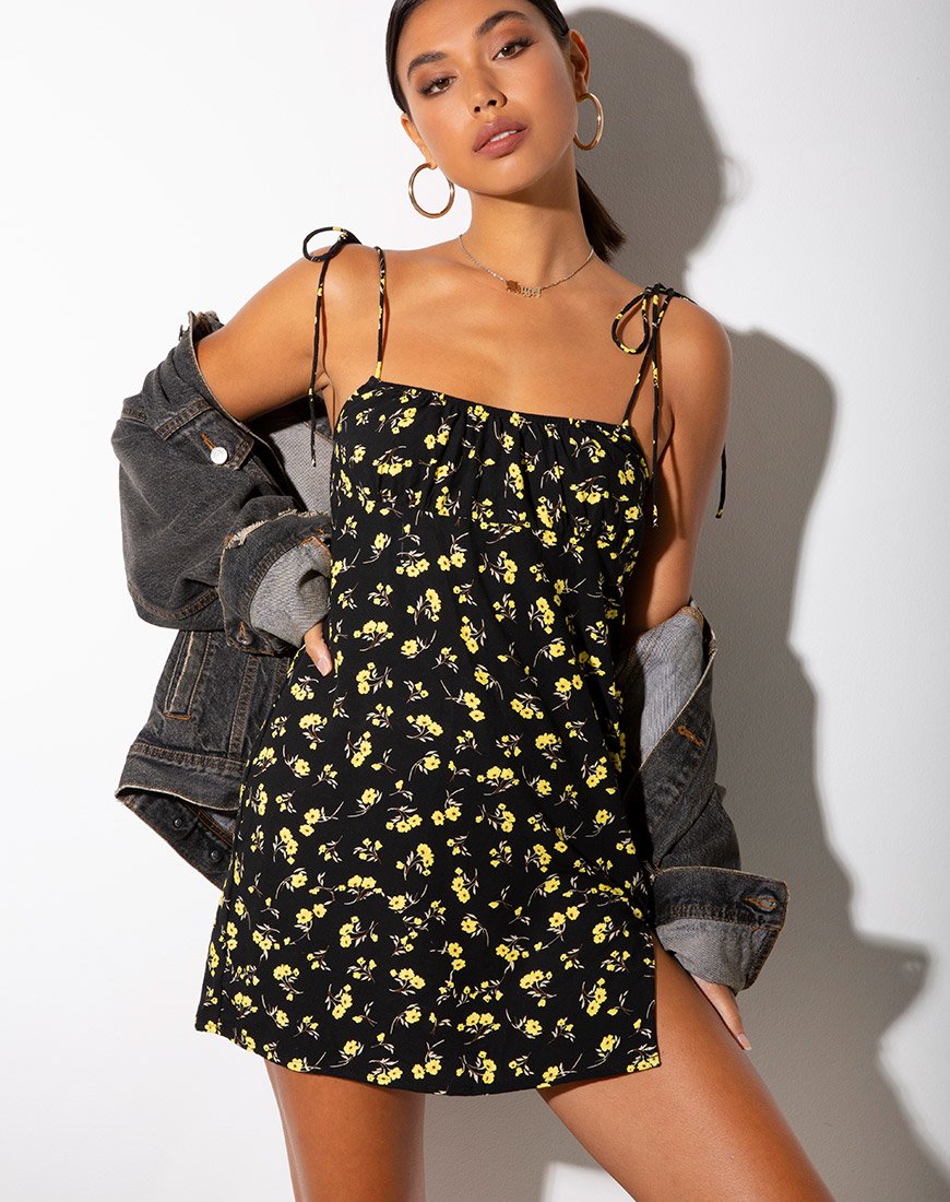 Imagen de Adara Slip Dress in Buttercup Negro y Amarillo