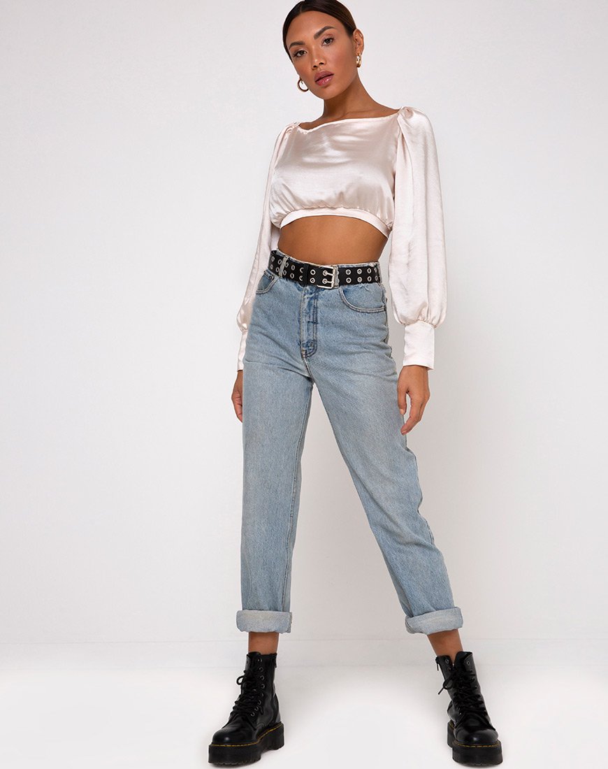 Imagen de Adoria Crop Top de satén Marfil