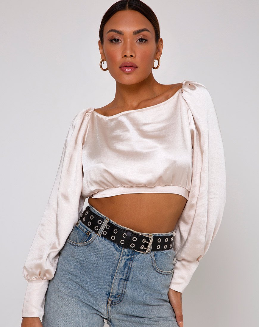Adoria Crop Top en satén marfil