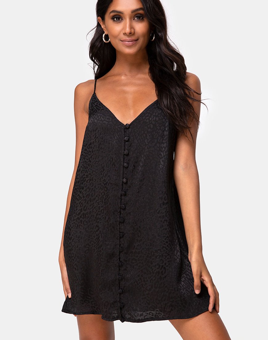 Vestido Akina en satén negro guepardo
