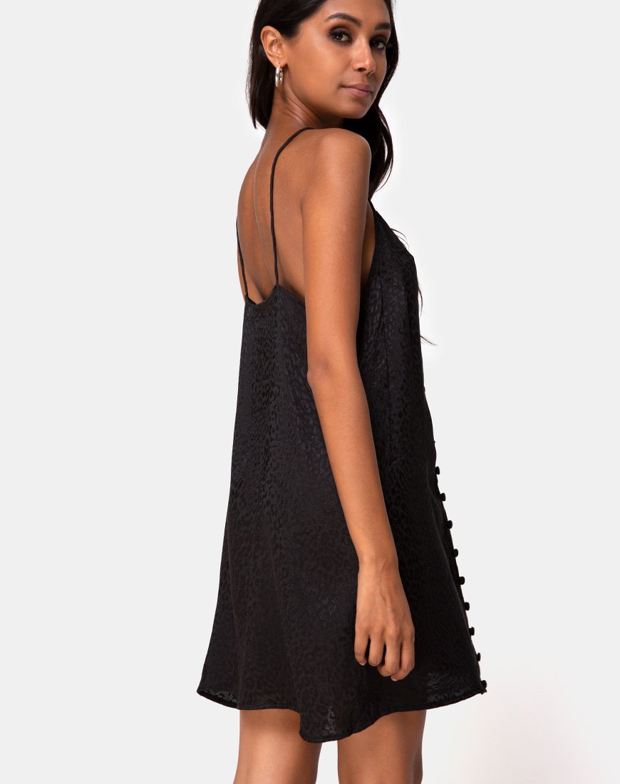 Vestido Akina en satén negro guepardo