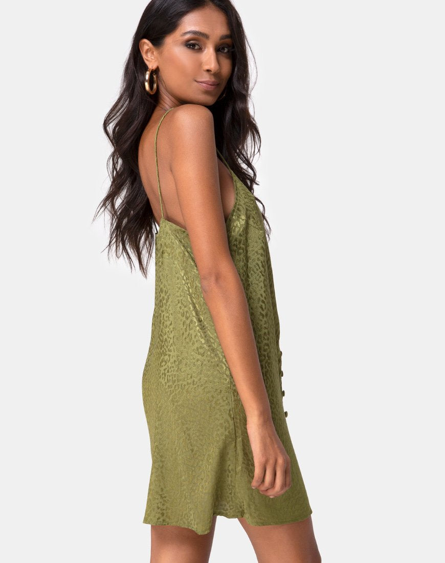 Imagen del vestido Akina de satén Cheetah caqui
