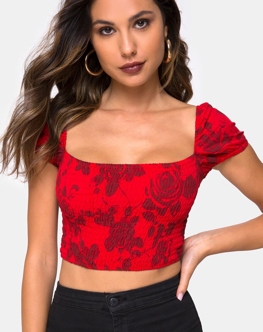 Alya Crop Top Rojo Floral Tonal