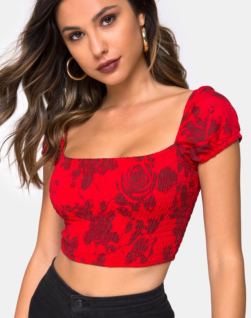 Alya Crop Top Rojo Floral Tonal