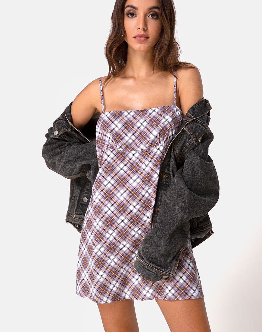 Andin Slip Dress en Grunge Check Morado