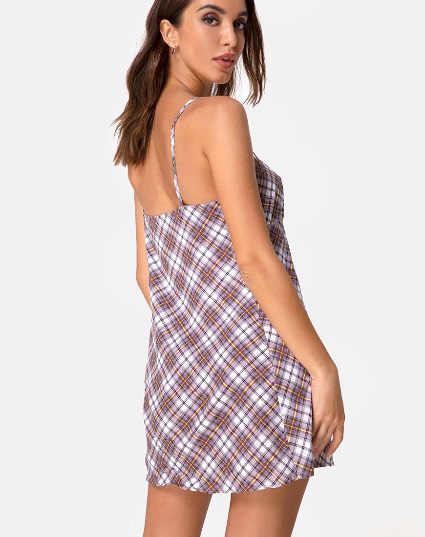 Andin Slip Dress en Grunge Check Morado