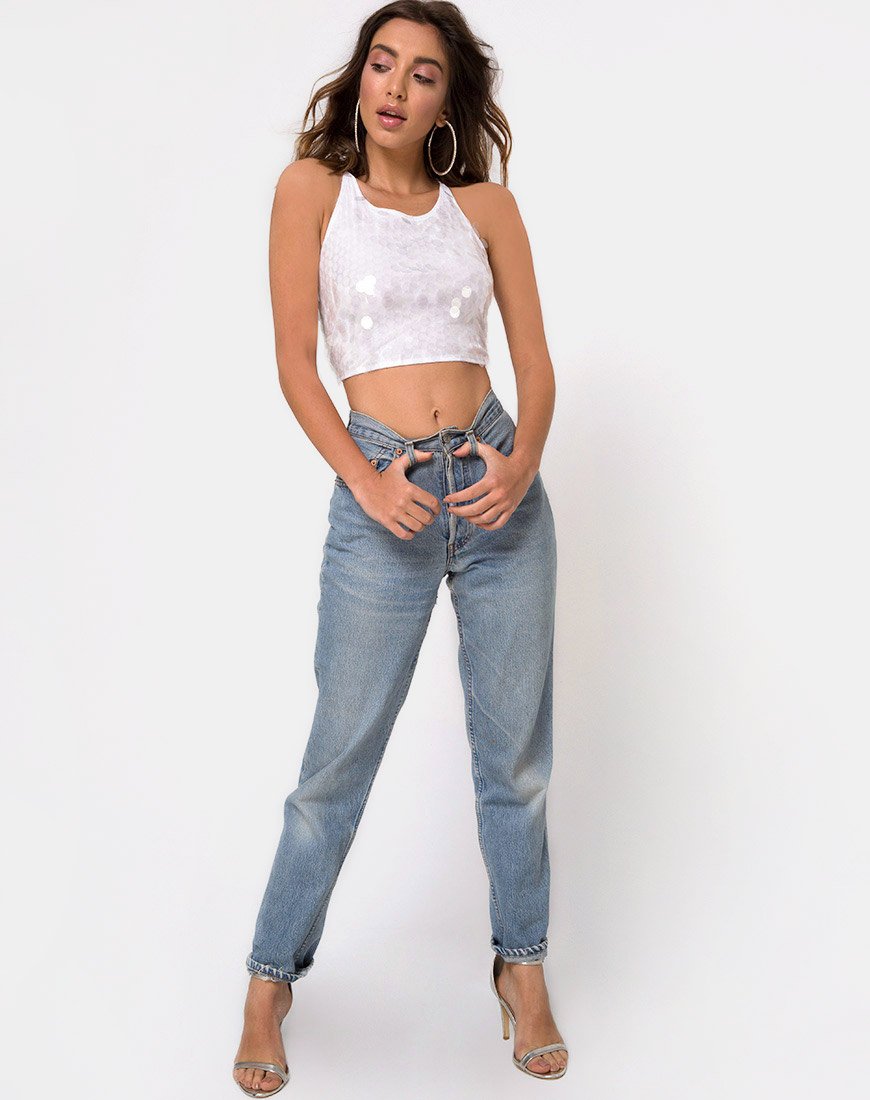 Imagen de Anery Crop Top en lentejuelas disco transparente