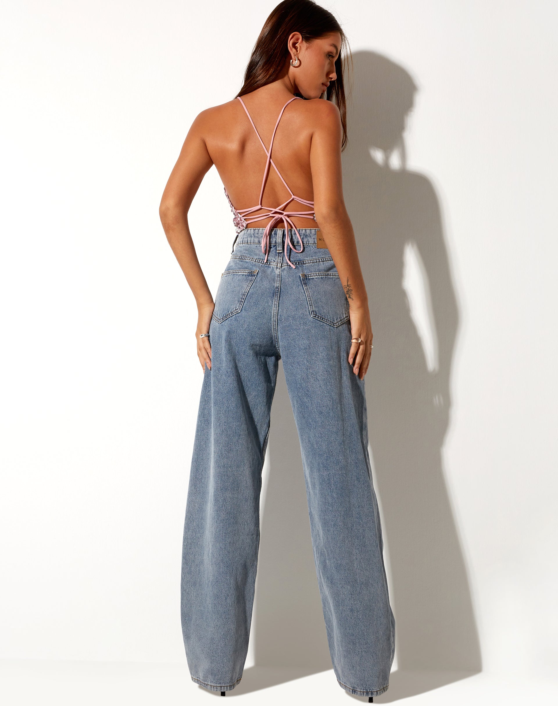 Imagen de Angel Crop Top de lentejuelas rosa rubor escama de pez