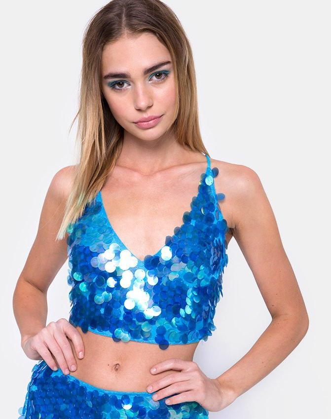 Crop Top Ángel de lentejuelas disco escamas marino