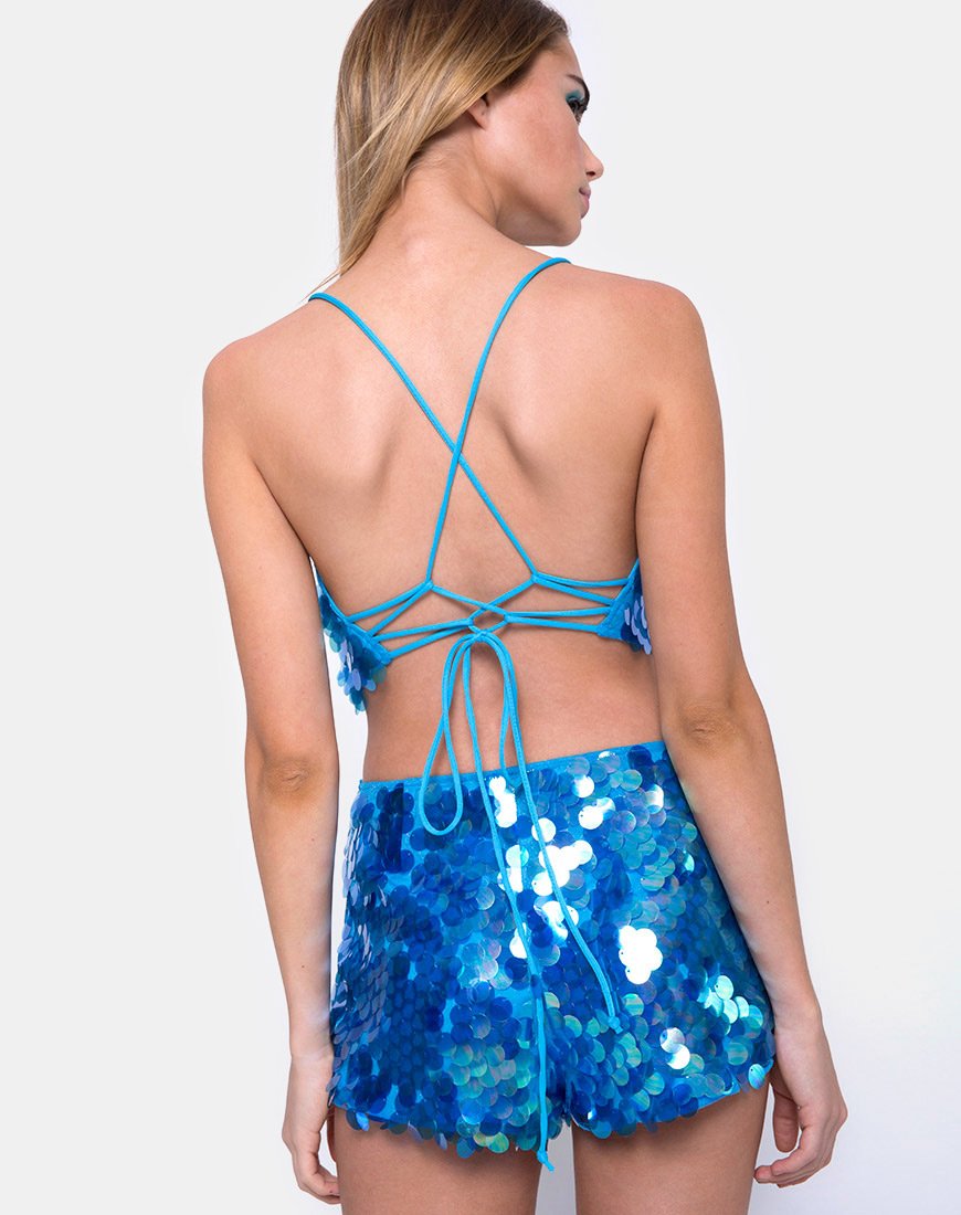 Crop Top Ángel de lentejuelas disco escamas marino