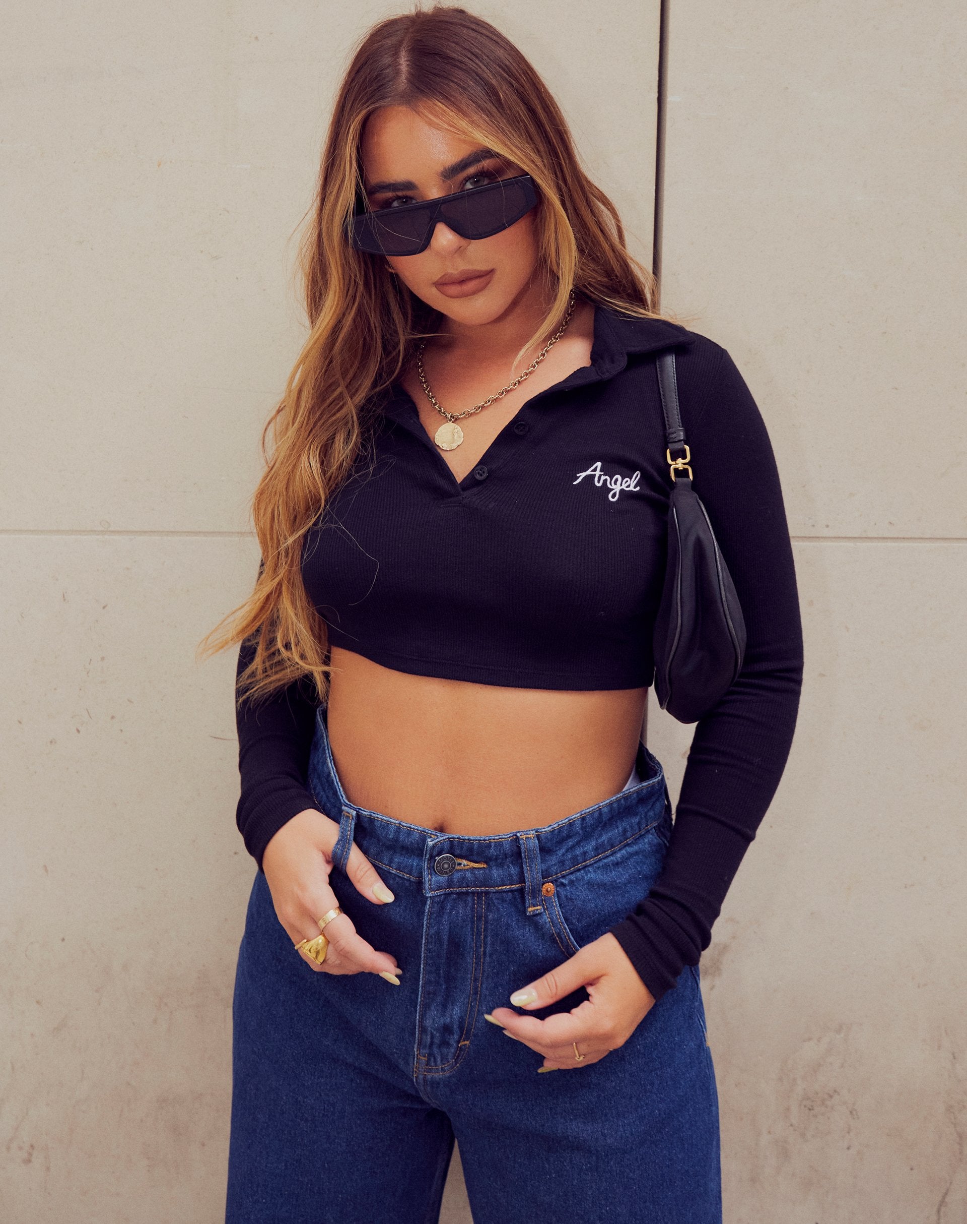 Imagen de Elody Crop Top en canalé negro "Angel" Embro