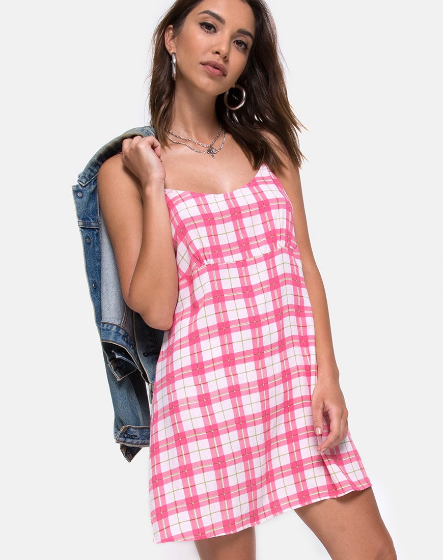 Vestido Anoma en cuadros rosa picnic