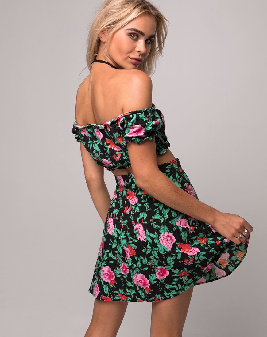 Falda Antonia de línea A en Flower Fling