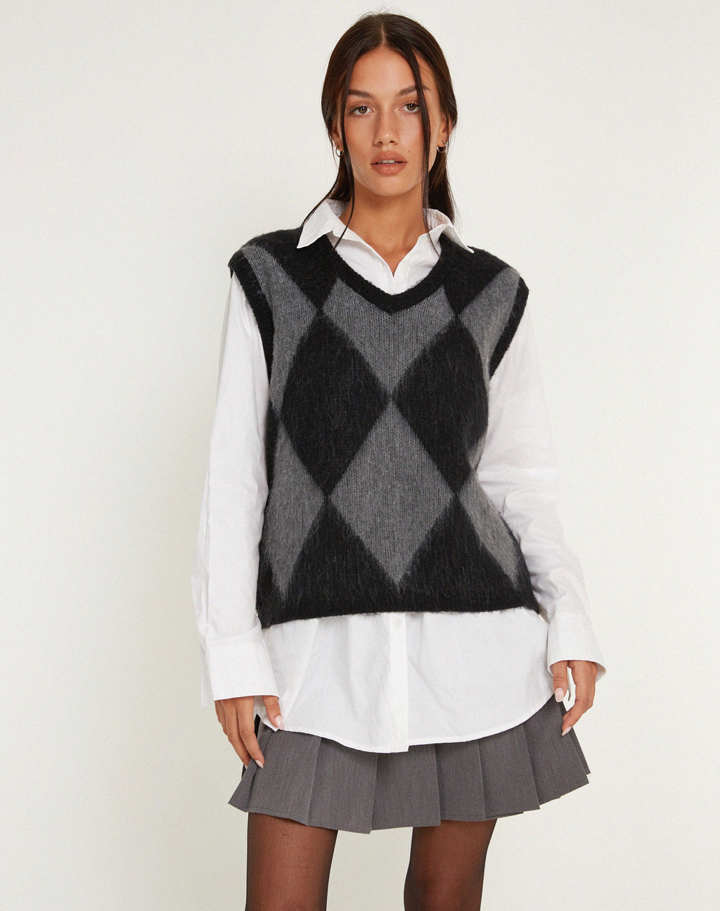Chaleco Arisa en gris arlequín y negro