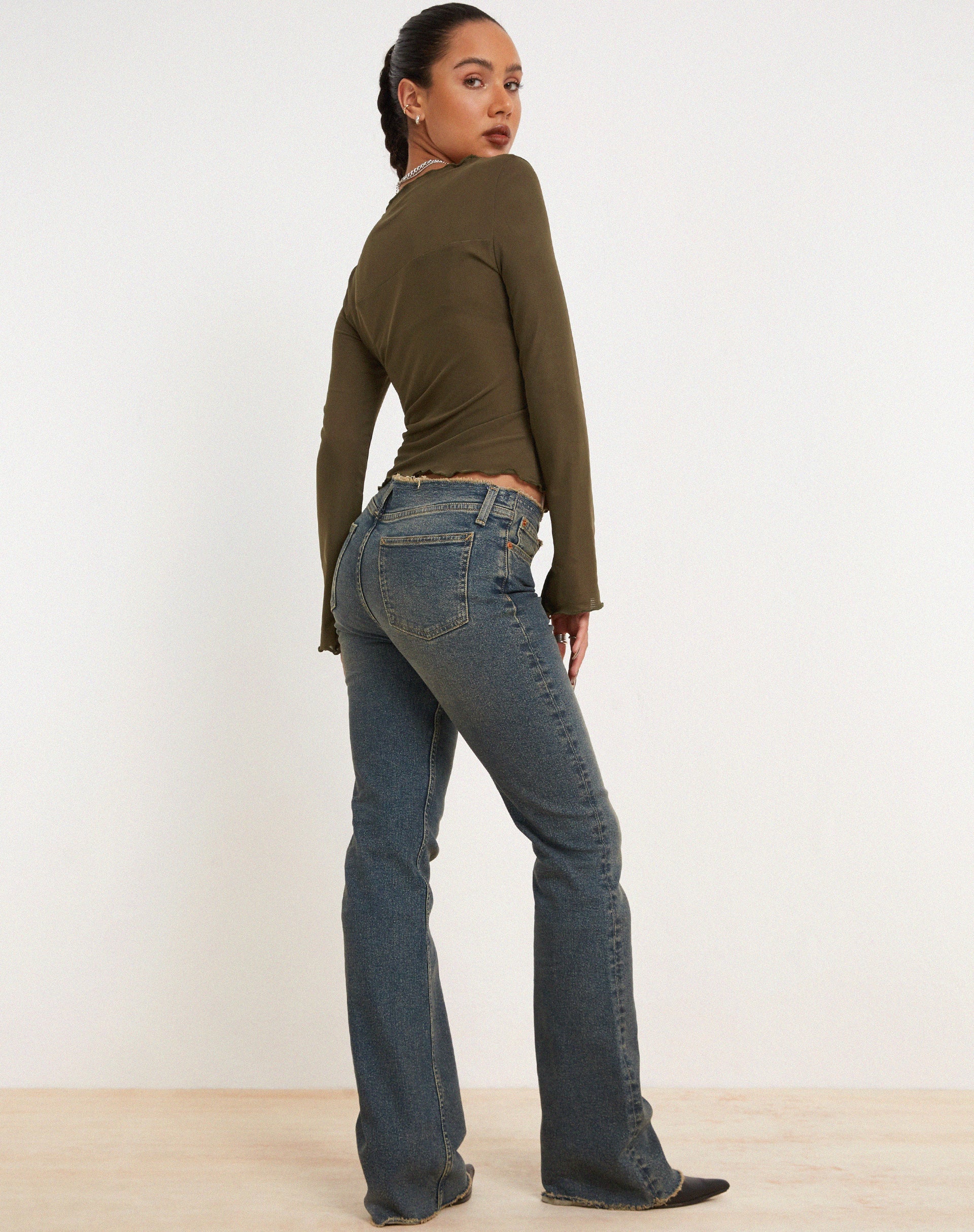 imagen de Armina Mesh Long Sleeve Top in Green Leaf