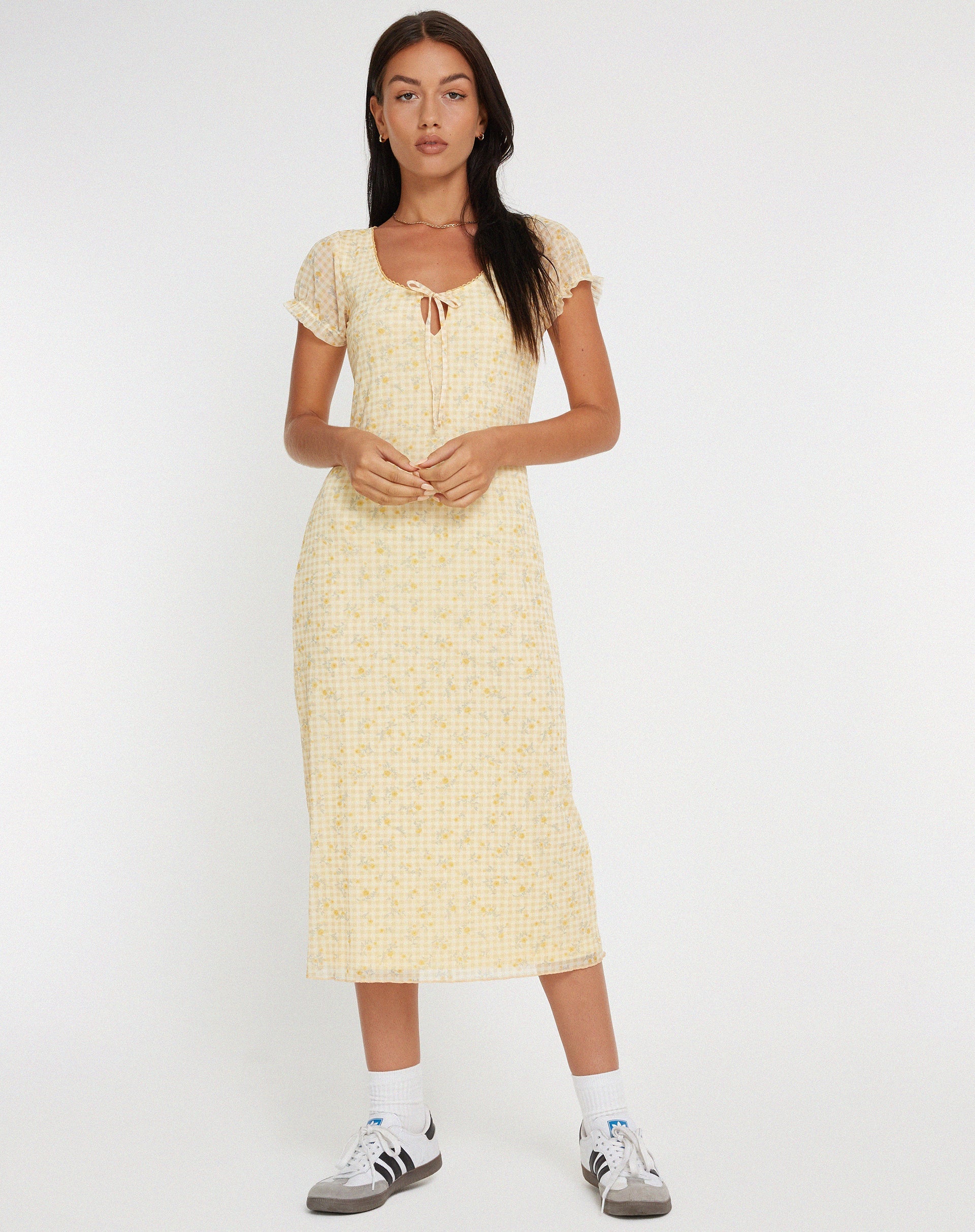 imagen de Aroha Midi Dress in Gingham Floral Yellow