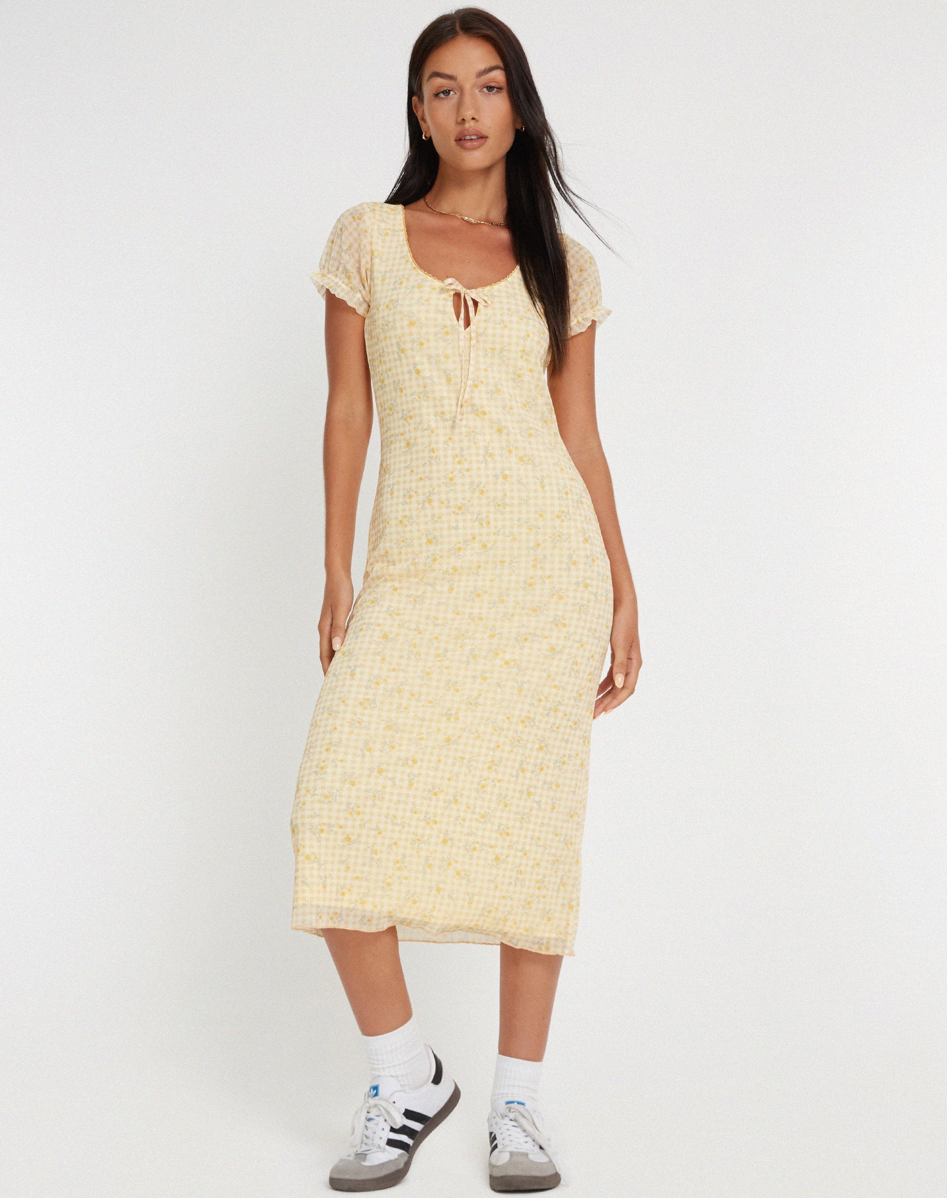 imagen de Aroha Midi Dress in Gingham Floral Yellow