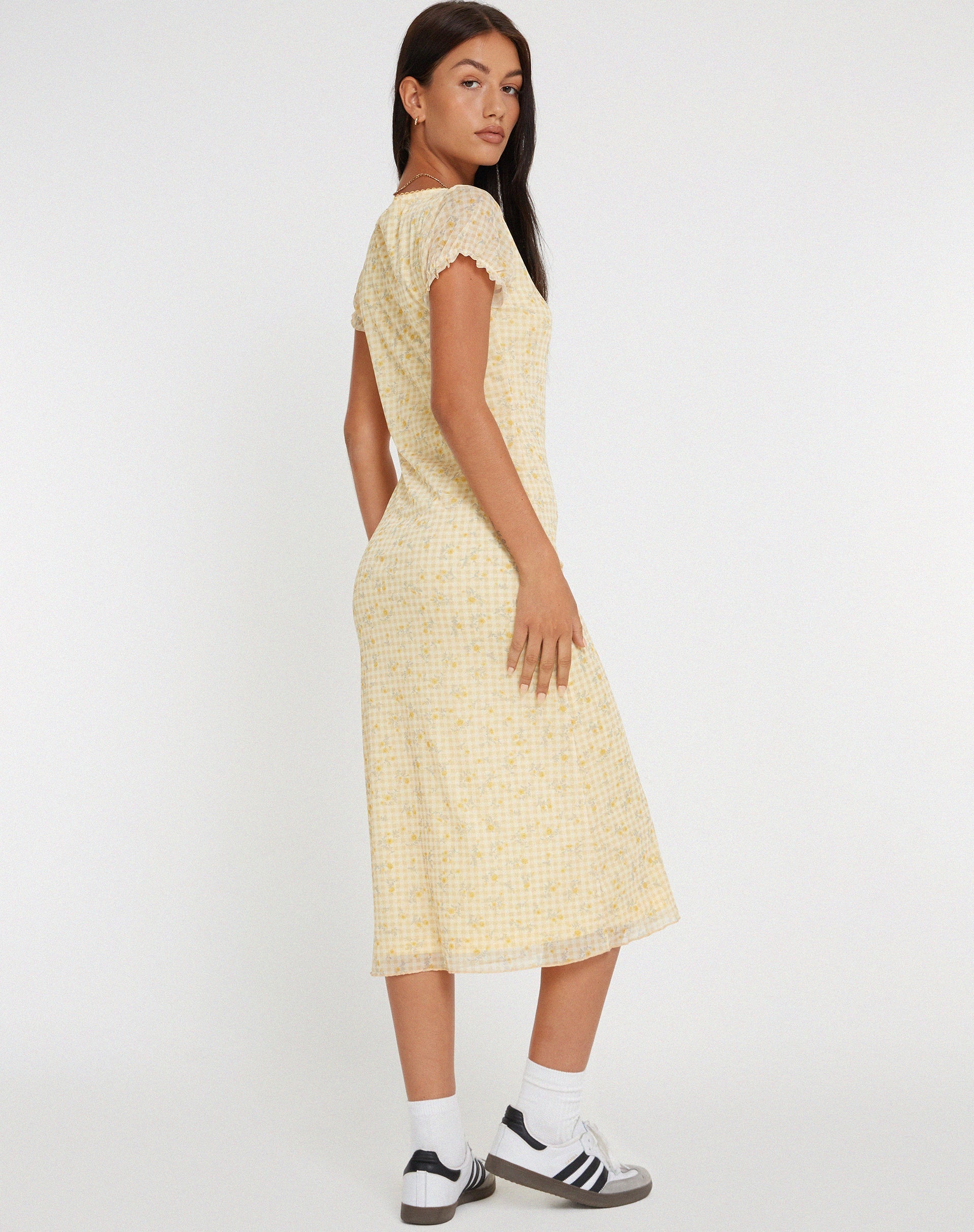 imagen de Aroha Midi Dress in Gingham Floral Yellow