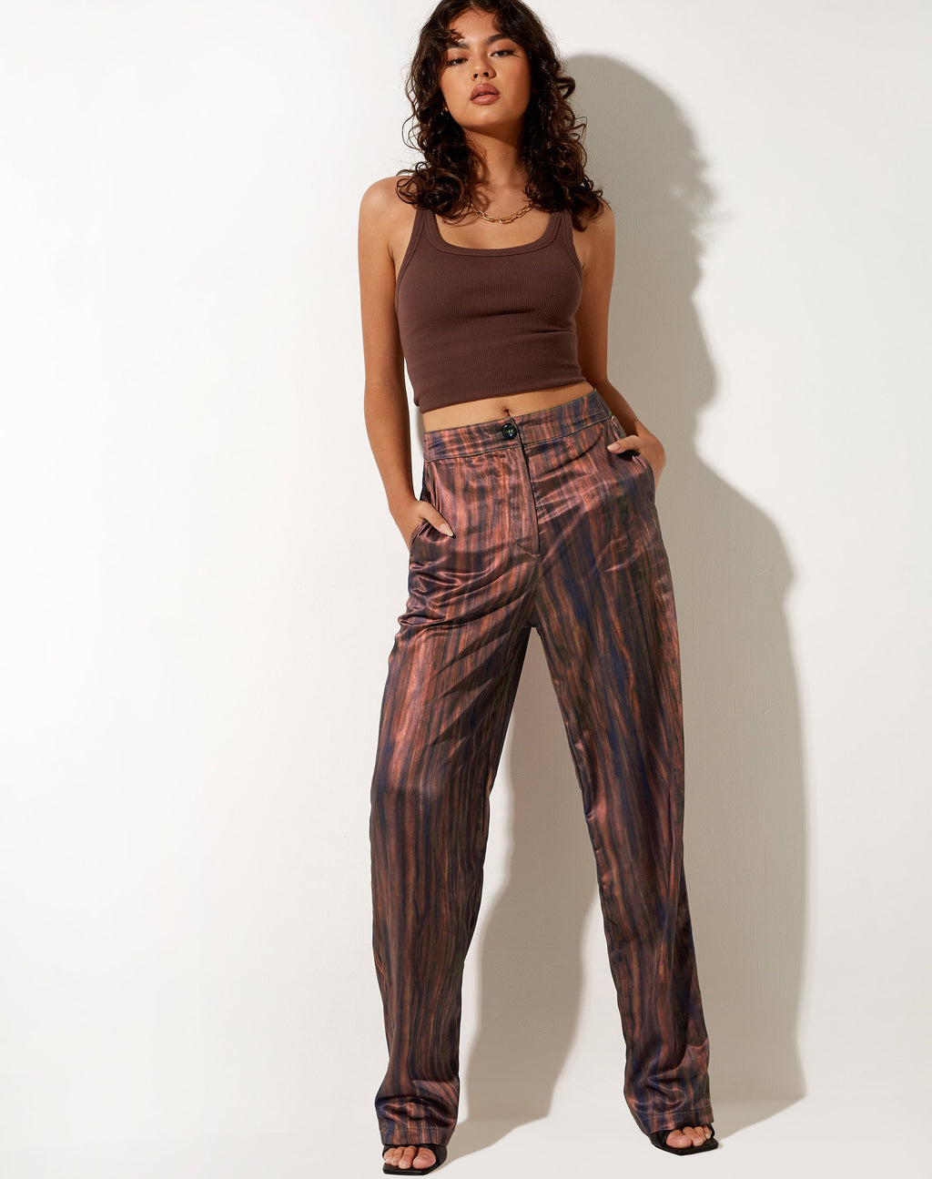Pantalón Arsala de Satén Mármol Cacao