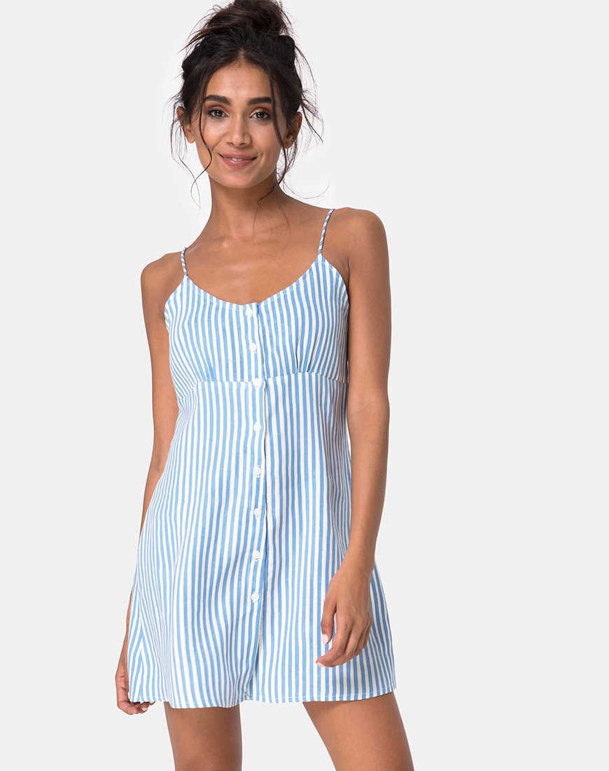Vestido de tirantes Auvaly en rayas básicas azul y blanco