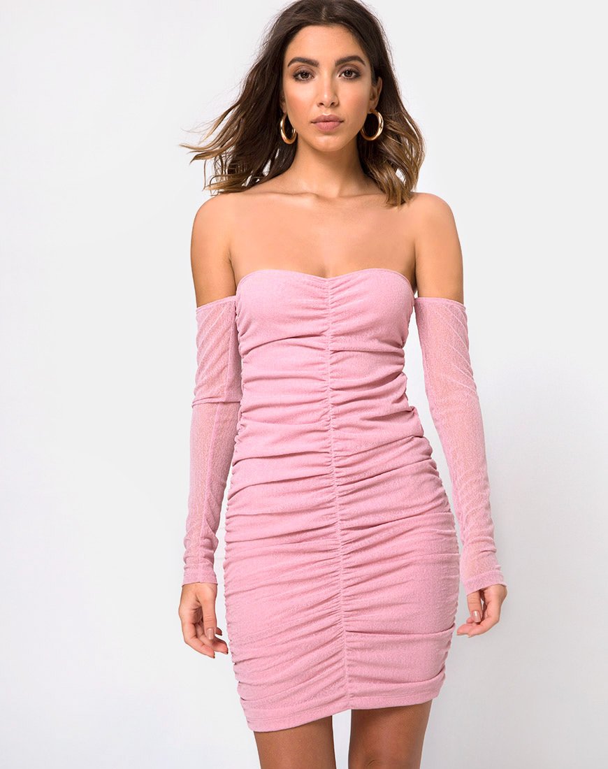 Vestido sin hombros Azalea en punto transparente Blush