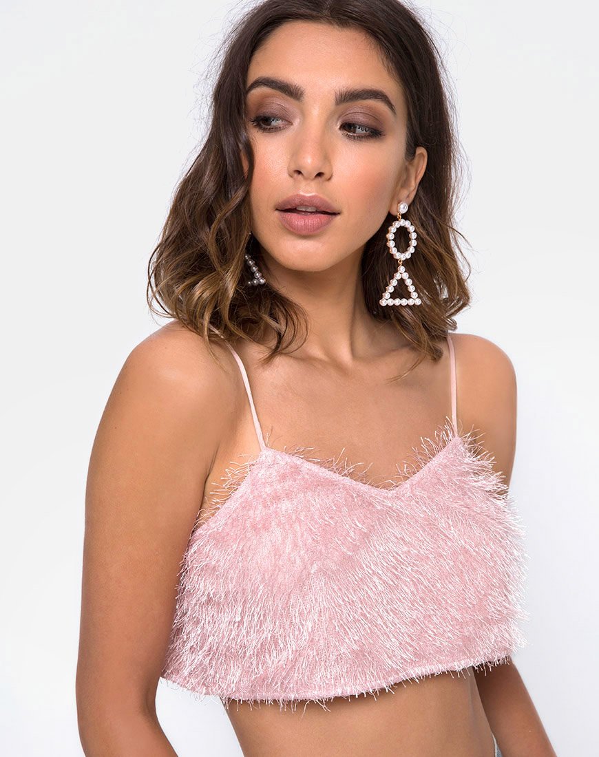 Balien Crop Top en rosa azúcar con flecos