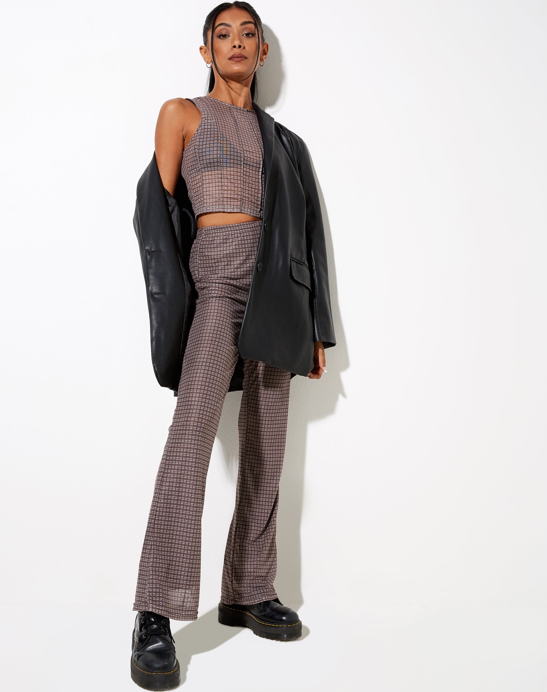 Imagen de Herly Flare Trouser with Lining in Mini Check Chocolate