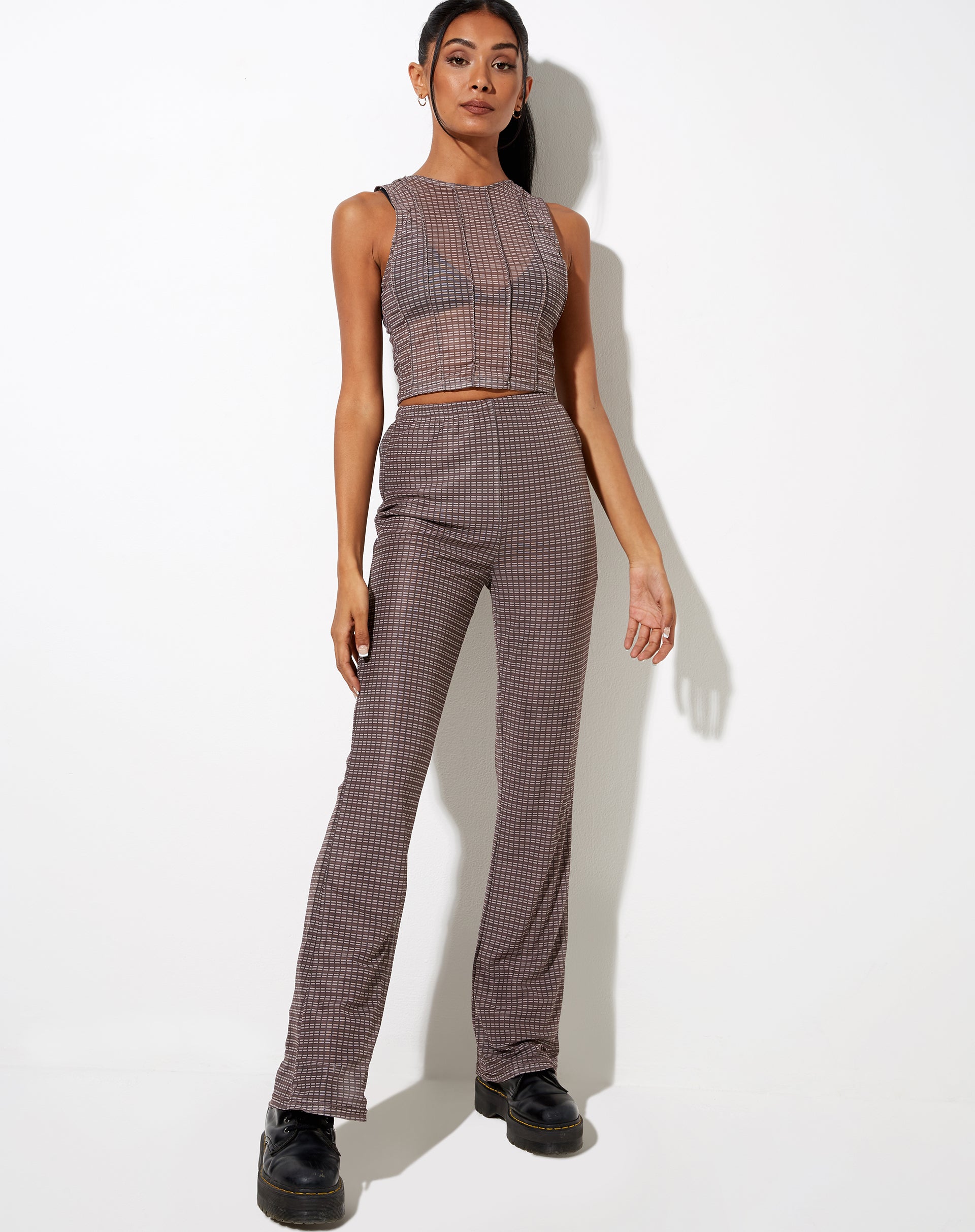 Imagen de Herly Flare Trouser with Lining in Mini Check Chocolate
