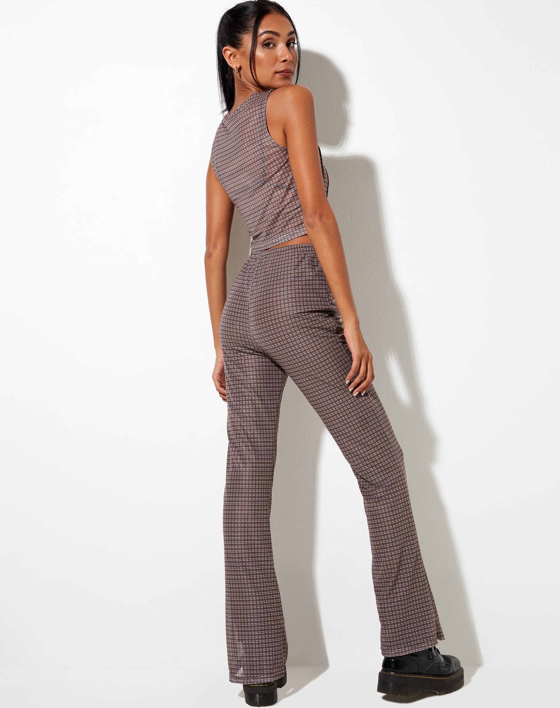Imagen de Herly Flare Trouser with Lining in Mini Check Chocolate