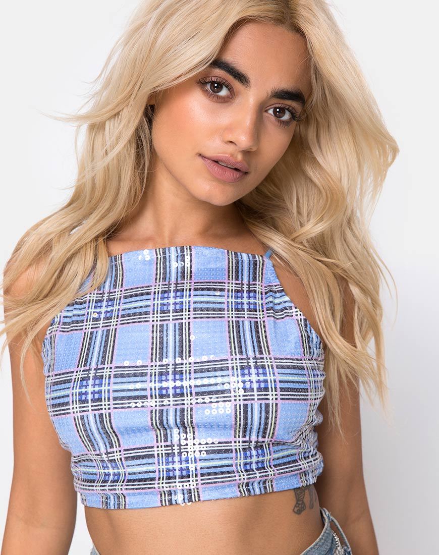 Crop Top Barilla en cuadros de los 90 con lentejuelas transparentes