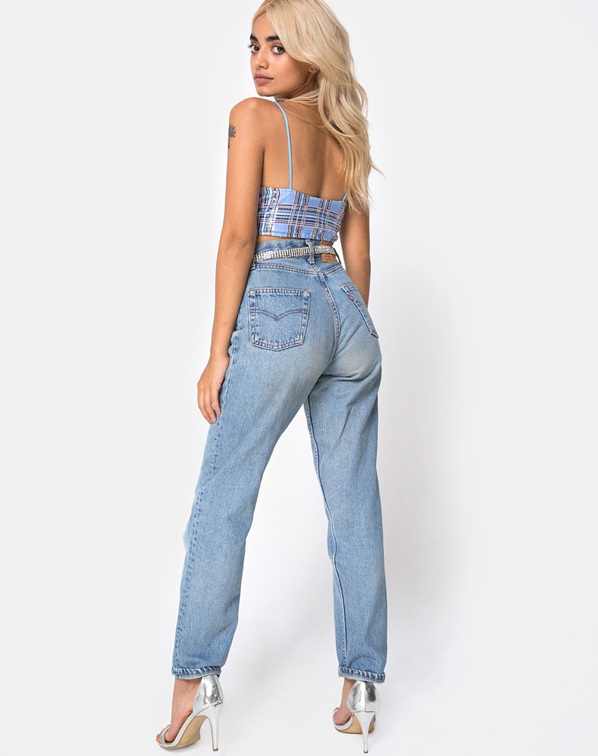 Imagen de Barilla Crop Top en cuadros de los 90 con lentejuelas transparentes