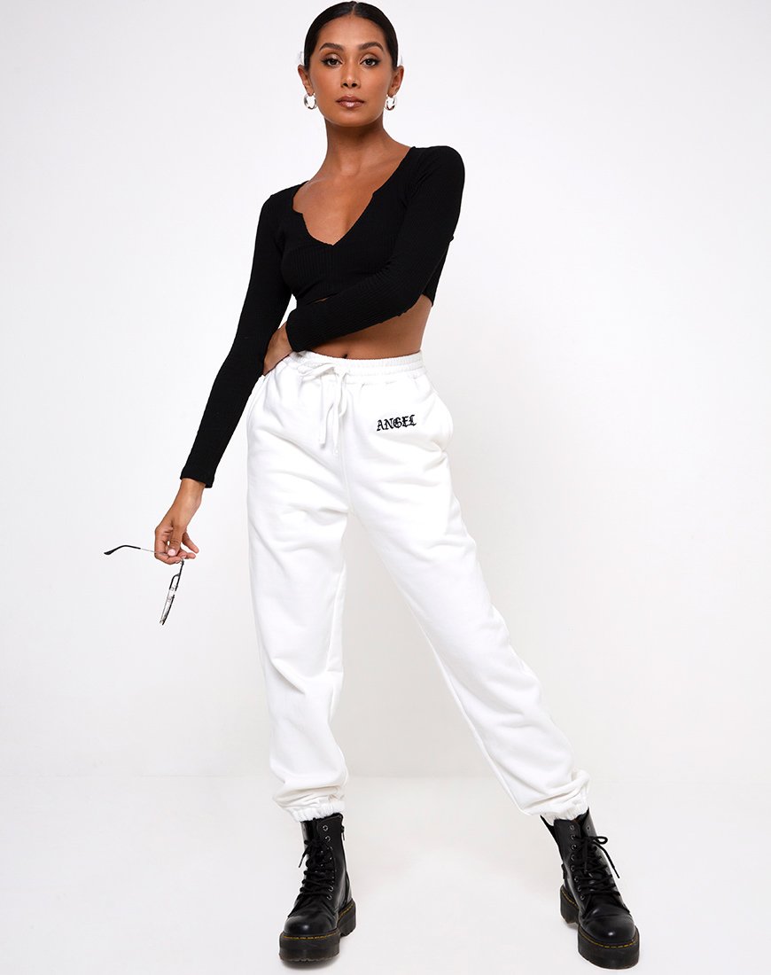 Basta Jogger blanco con bordado "Angel" negro