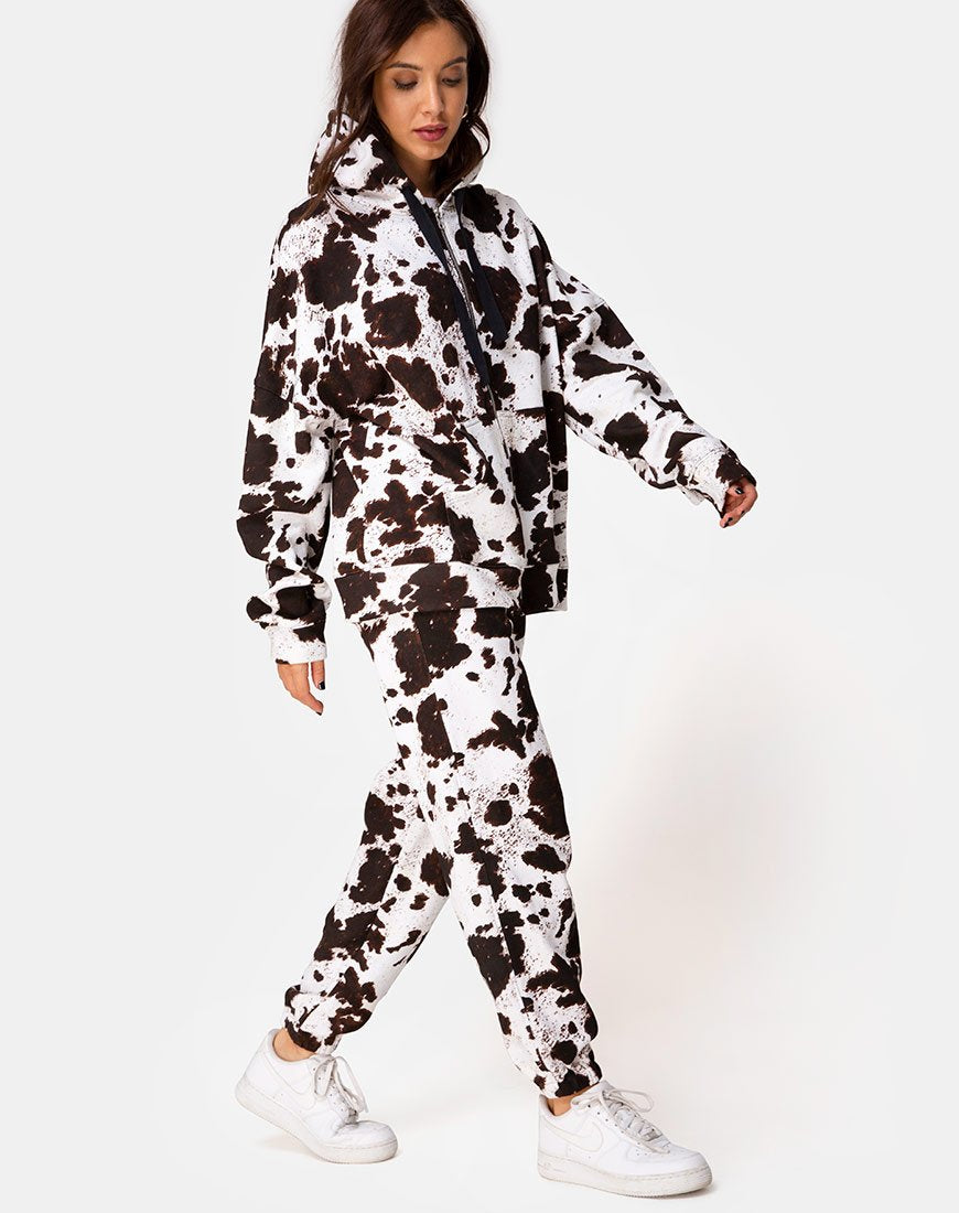 Imagen de Hollack Sudadera con cremallera en piel de vaca Marrón/Blanco