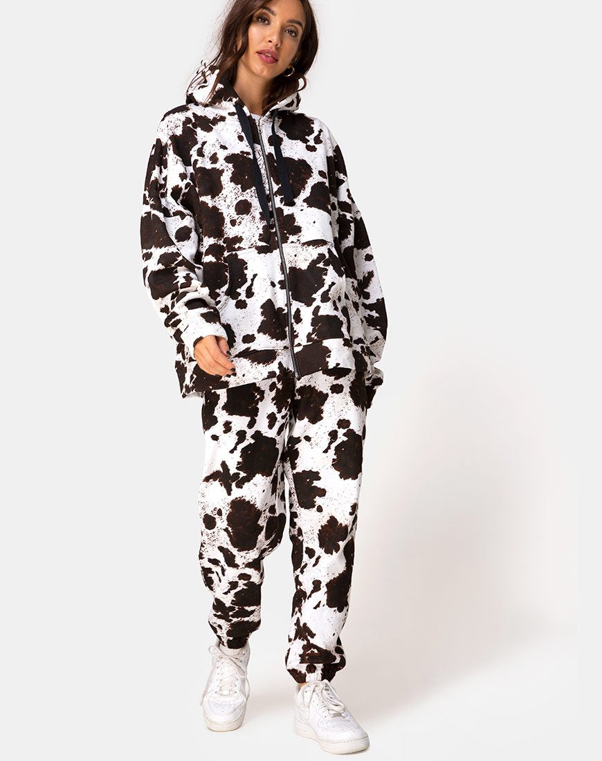 Imagen de Hollack Sudadera con cremallera en piel de vaca Marrón/Blanco