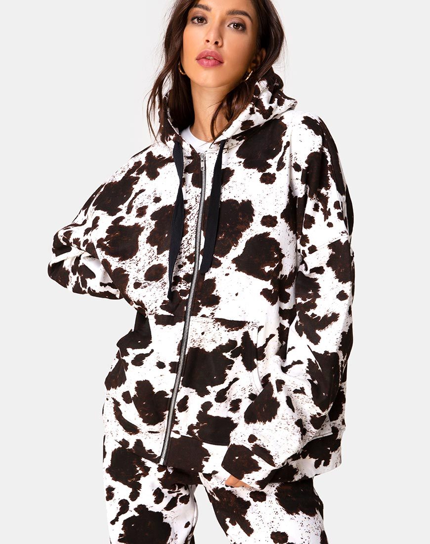 Imagen de Hollack Sudadera con cremallera en piel de vaca Marrón/Blanco