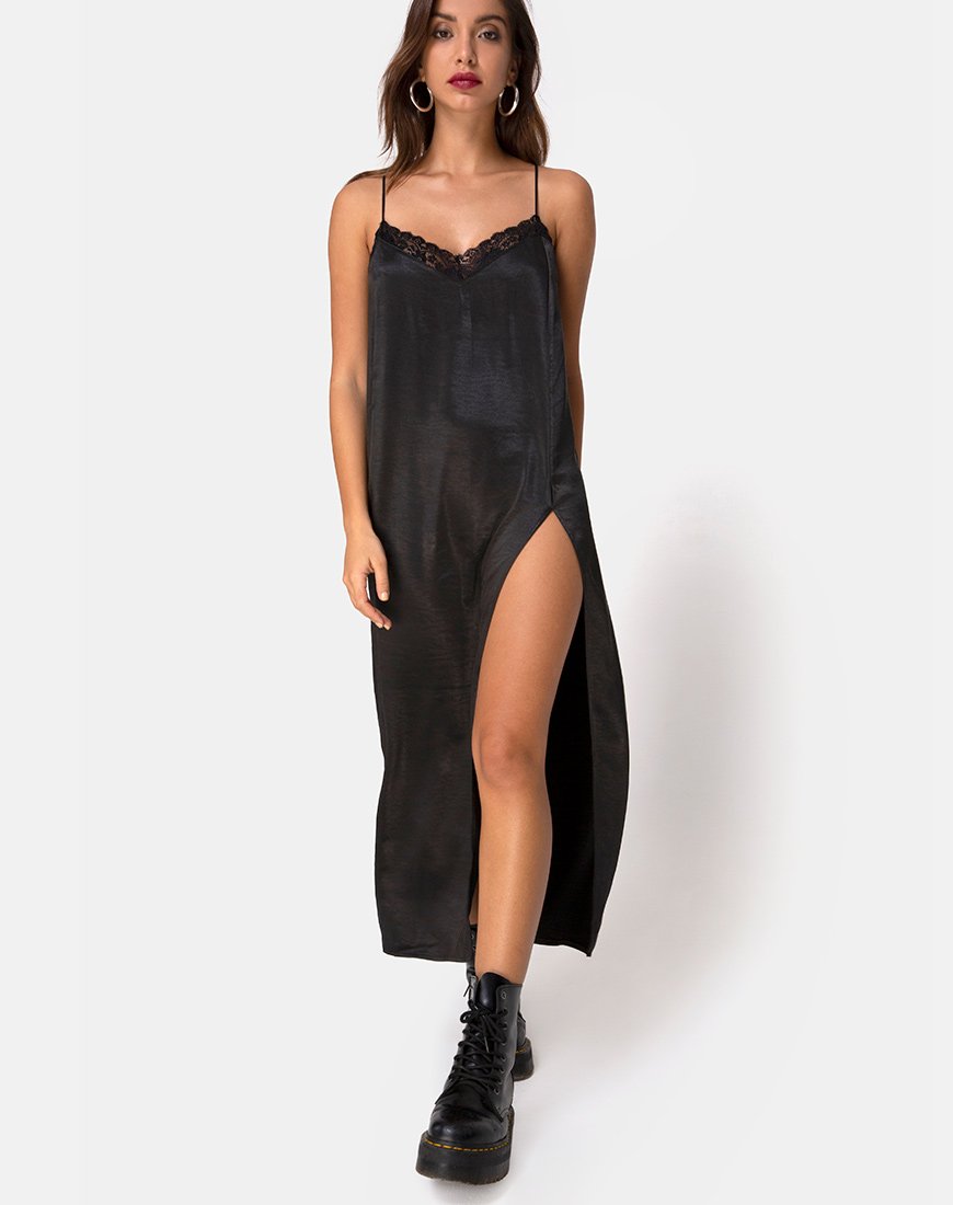 Maxi Vestido Batilia en Satén Negro