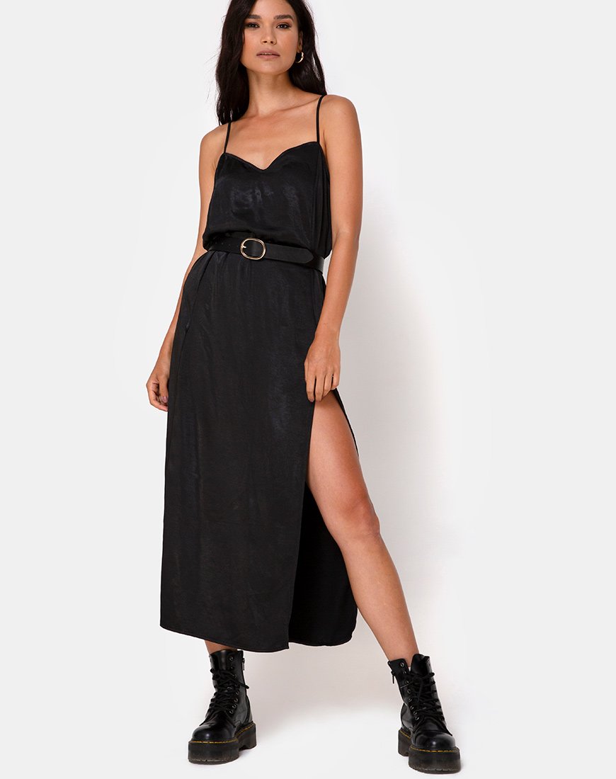 Maxi Vestido Batis en Satén Negro