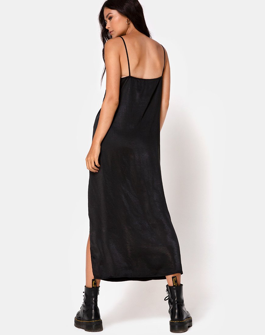 Maxi Vestido Batis en Satén Negro