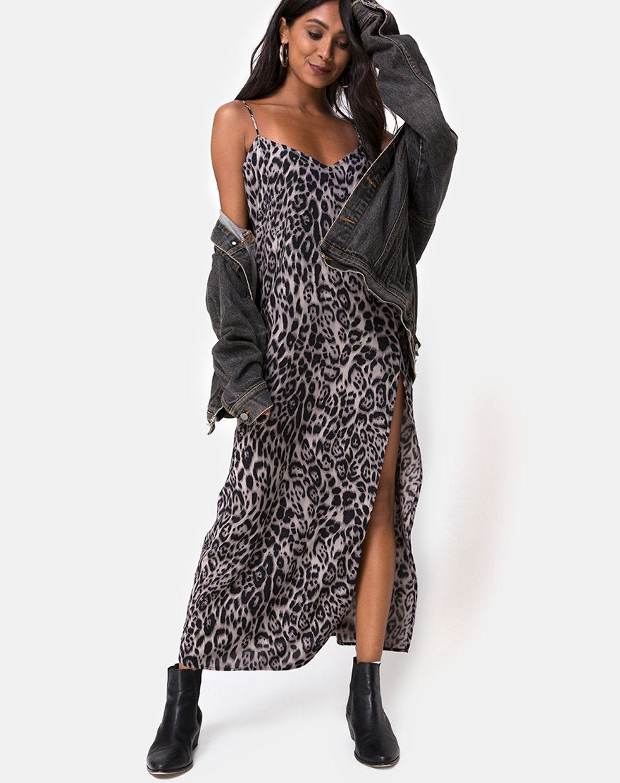 Maxi Vestido Batis Gris Leopardo