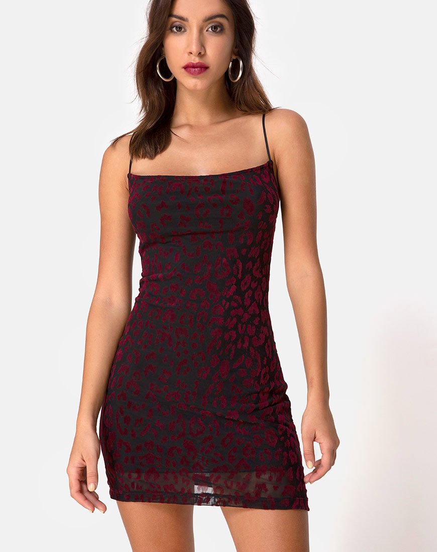 Vestido Becky de red roja de leopardo