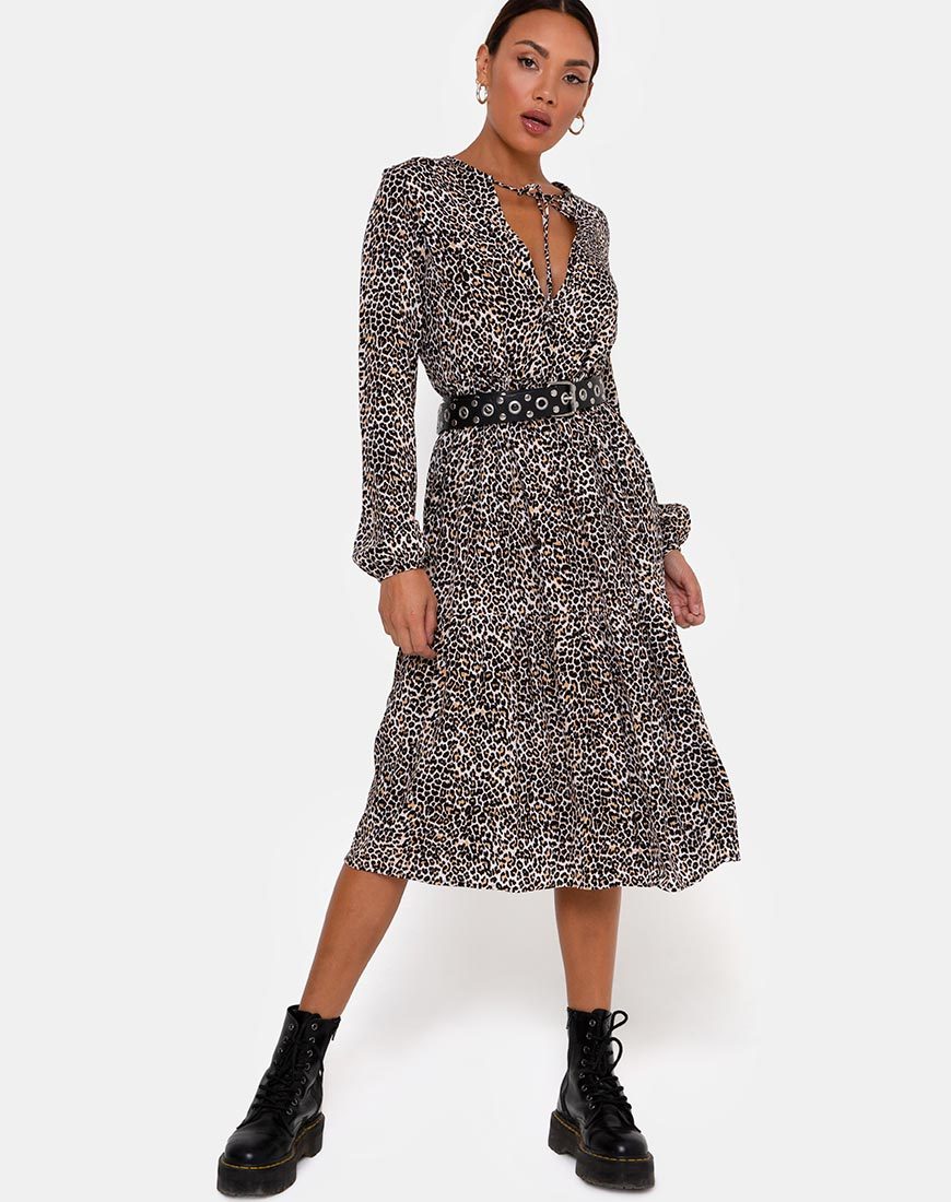 Vestido Bello Midi en Rar Leopardo Marrón