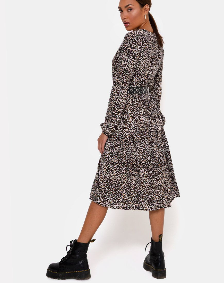 Vestido Bello Midi en Rar Leopardo Marrón