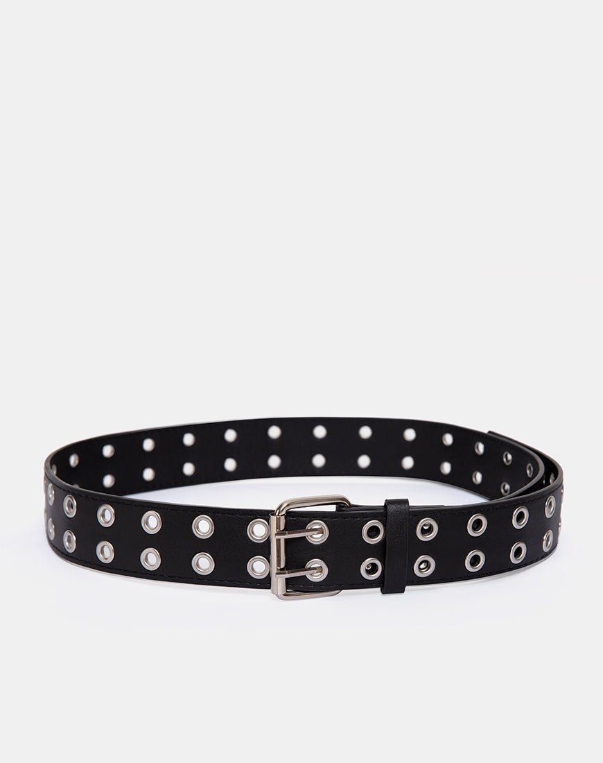Image of Cinturón con doble ojal en PU negro punk