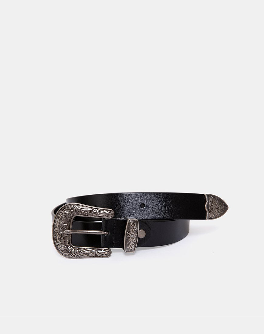 Imagen de Cinturón Western Vintage Negro con Hebilla Plateada
