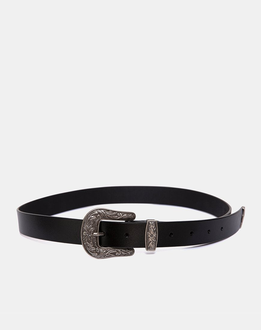Imagen de Cinturón Western Vintage Negro con Hebilla Plateada