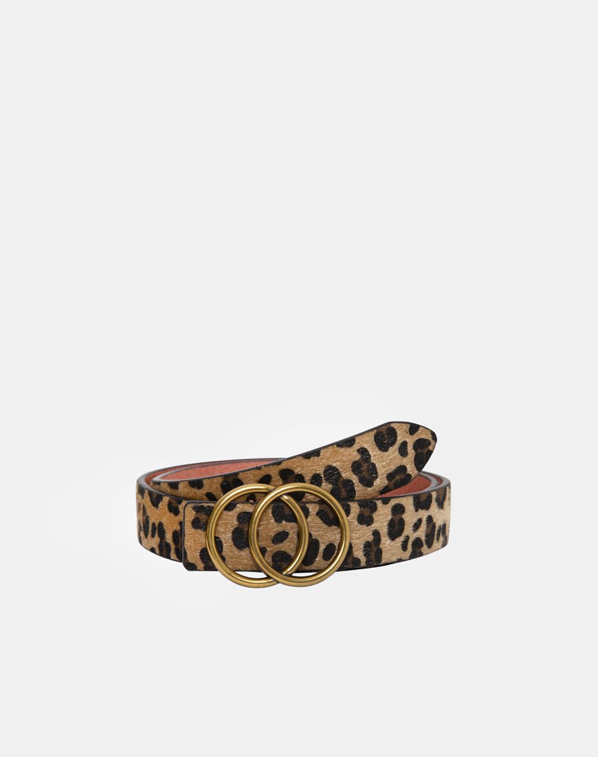 Cinturón de piel de leopardo con hebilla redonda