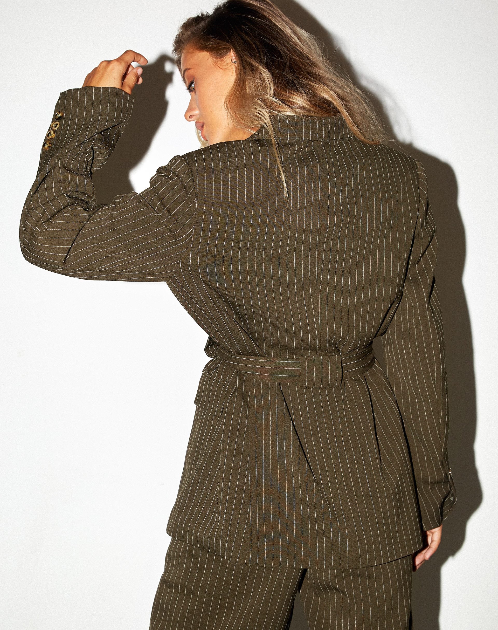 Imagen de Belted Blazer in Pinstripe Khaki
