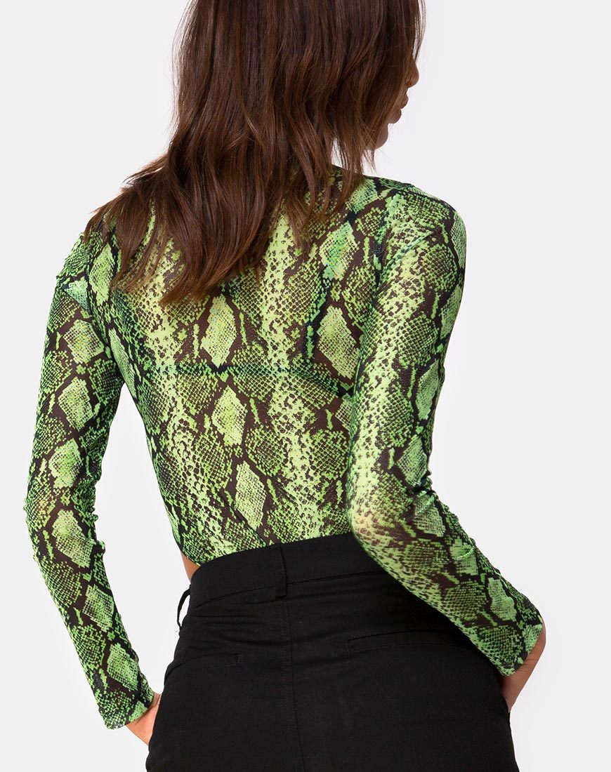 Corpiño Berani de malla serpiente lima