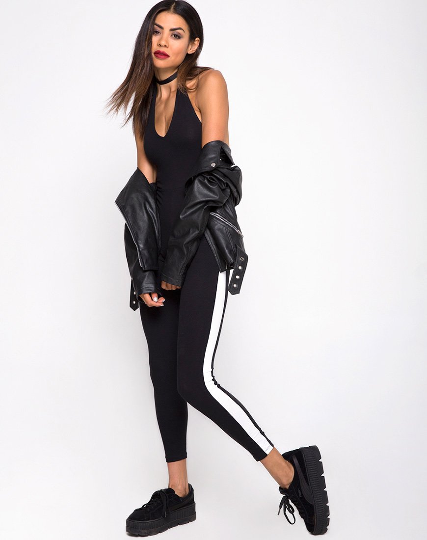 Imagen de Beripe Plunge Unitard en negro con raya blanca